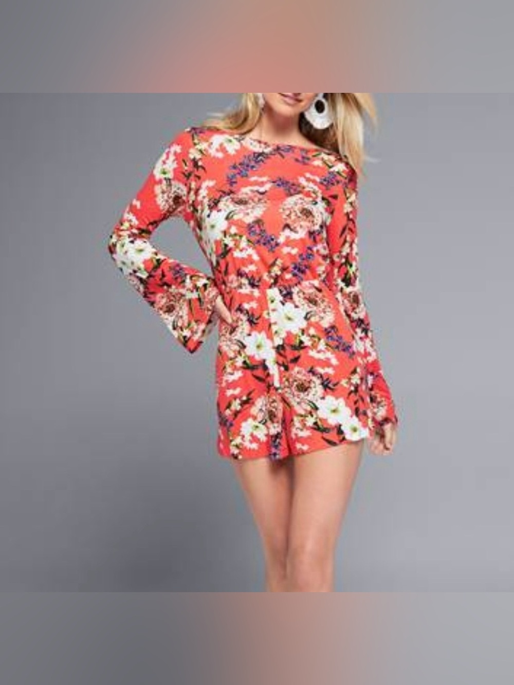 VENUS coral orange Floral Romper